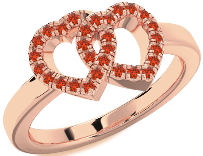 Fire Opal Rose Gold Silver Heart Ring