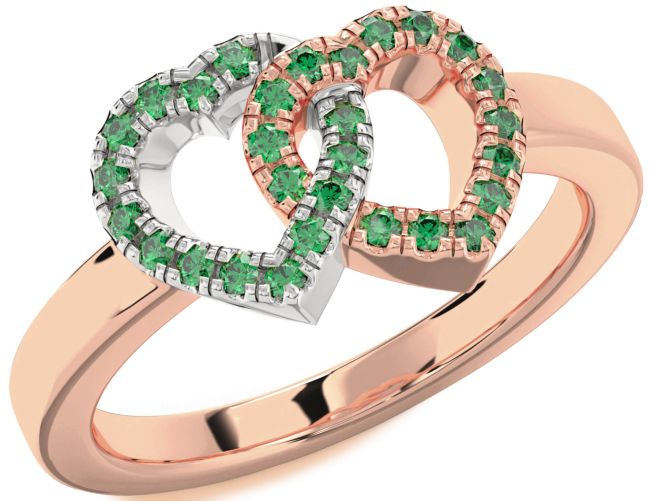 Emerald Rose Gold Silver Heart Ring