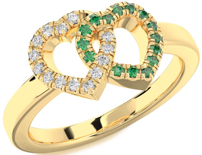 Emerald & Diamond Gold Heart Promise Ring