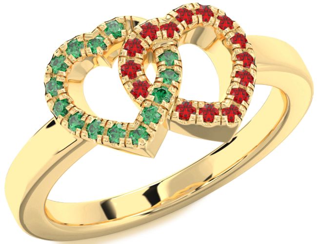 Emerald & Ruby Gold Heart Promise Ring