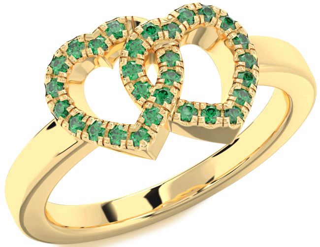 Emerald Gold Silver Heart Ring