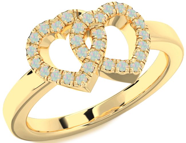 Opal Gold Silver Heart Ring
