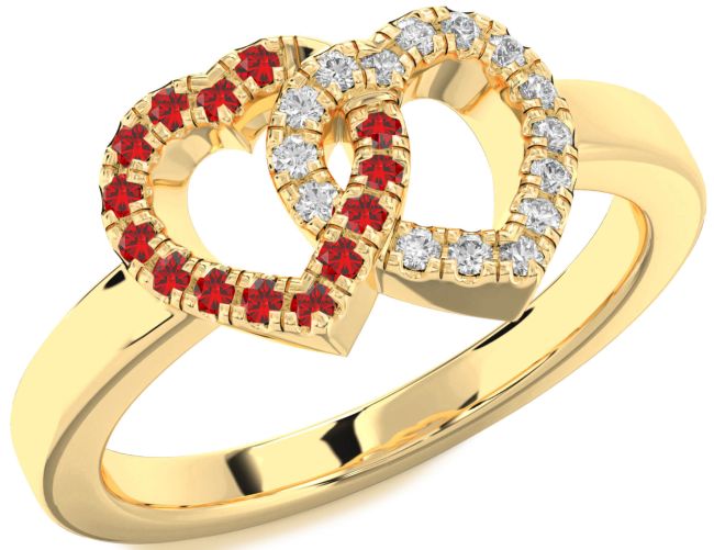 Diamond & Ruby Gold Silver Heart Promise Ring