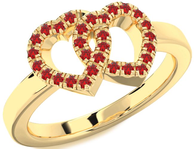 Ruby Gold Silver Heart Ring