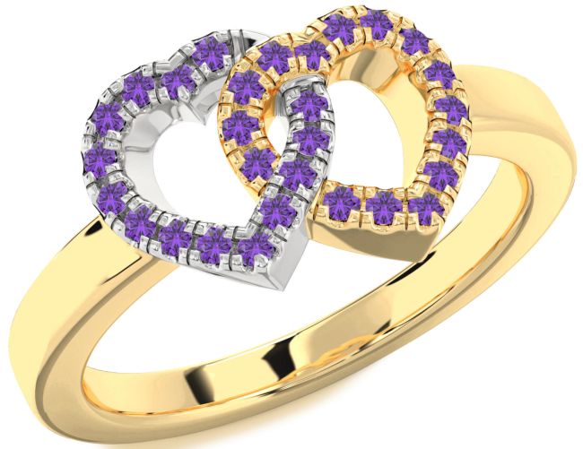 Amethyst Gold Silver Heart Ring