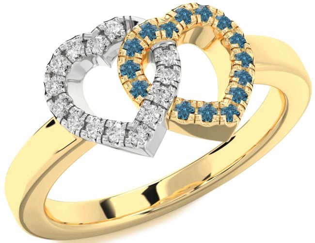 Blue Diamond Platinum & Yellow Gold Heart Promise Ring