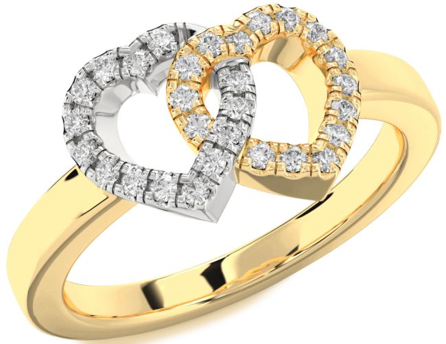 Diamond White Yellow Gold Heart Ring