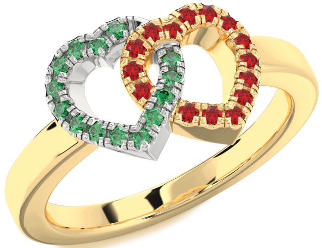 Emerald & Ruby Gold Silver Heart Promise Ring