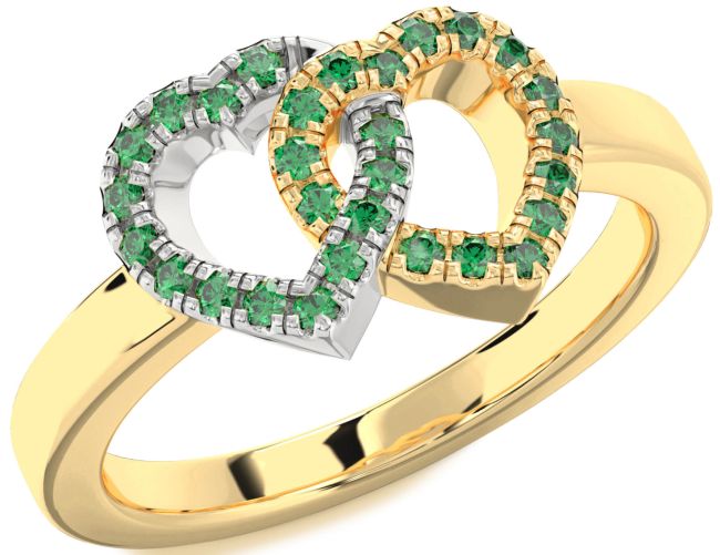 Emerald Gold Silver Heart Ring