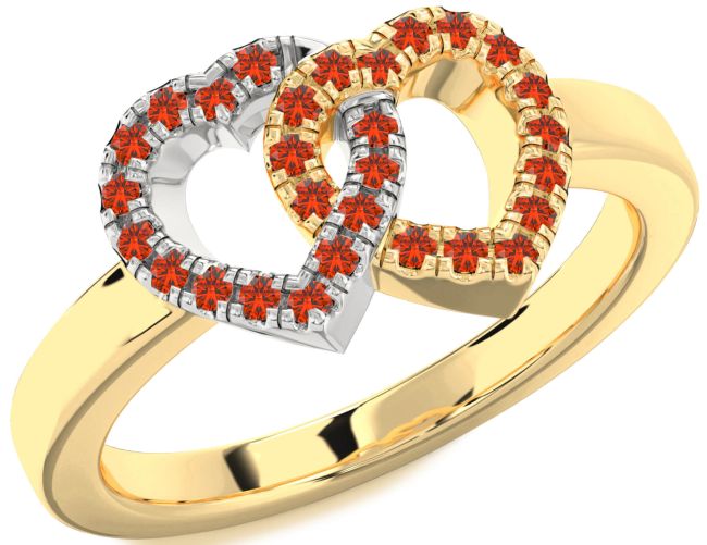 Fire Opal Gold Silver Heart Ring