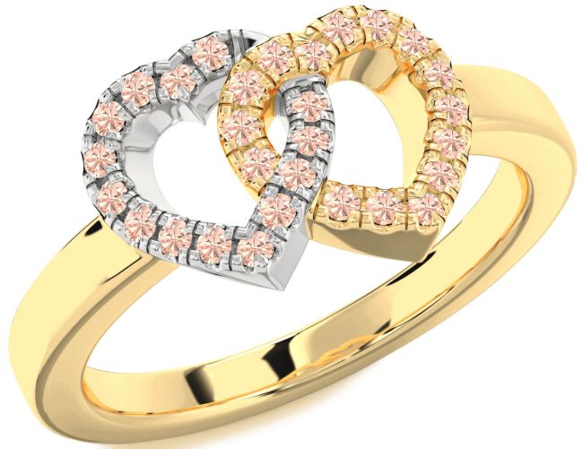 Morganite Gold Silver Heart Ring