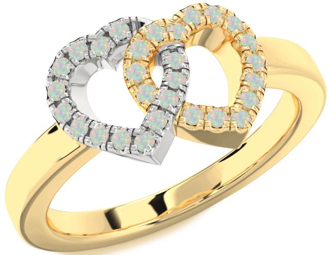Opal Gold Silver Heart Ring