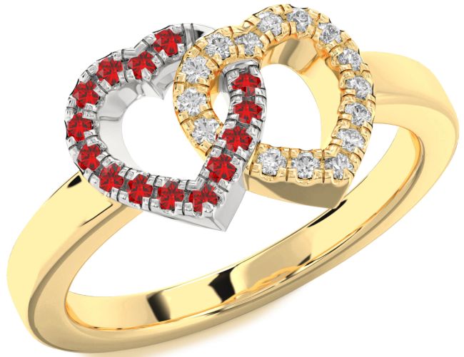 Diamond & Ruby Gold Silver Heart Promise Ring