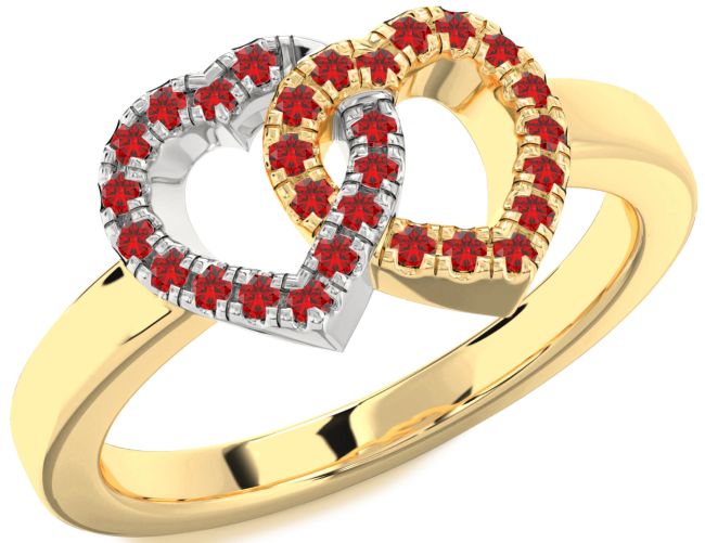 Ruby Gold Silver Heart Ring
