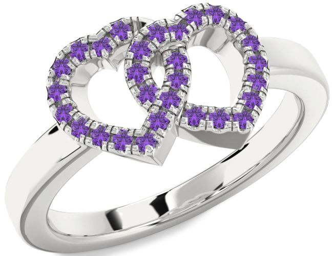 Amethyst Platinum Heart Ring