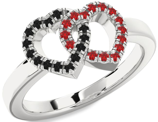 Black Diamond & Ruby Silver Heart Promise Ring