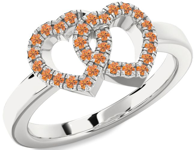 Citrine Platinum Heart Ring