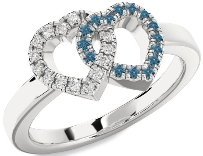 Blue Diamond Silver Heart Promise Ring