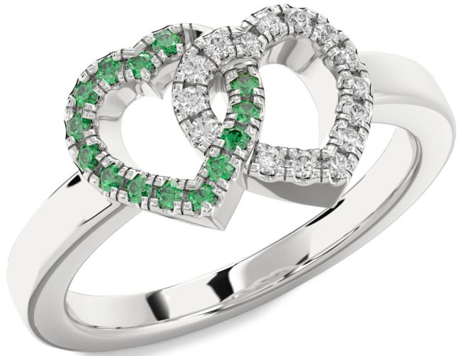 Diamond & Emerald Platinum Heart Promise Ring