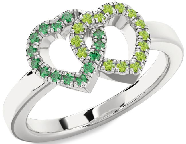 Emerald & Peridot Silver Heart Promise Ring