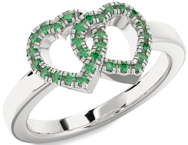 Emerald Silver Heart Ring