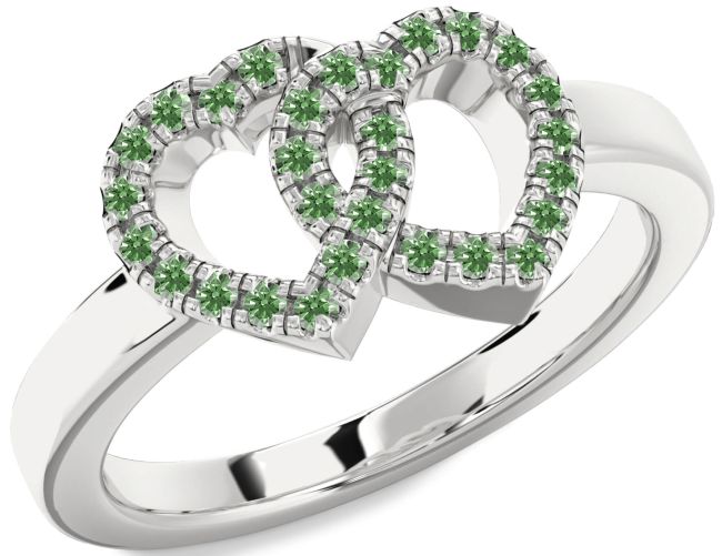 Green Diamond Platinum Heart Ring
