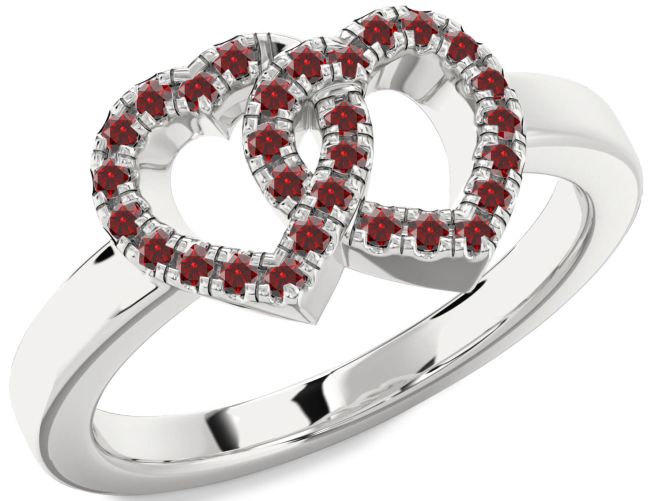 Garnet Platinum Heart Ring