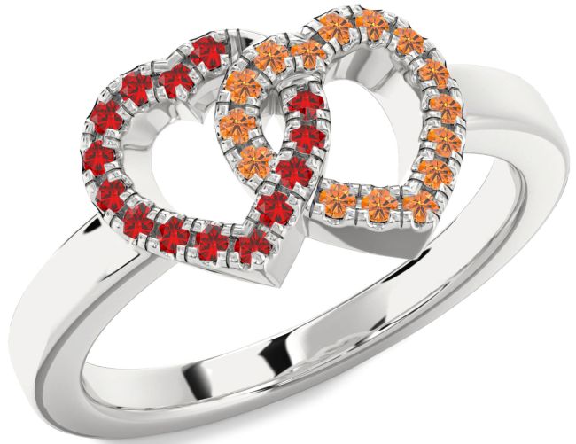 Ruby & Citrine Silver Heart Promise Ring