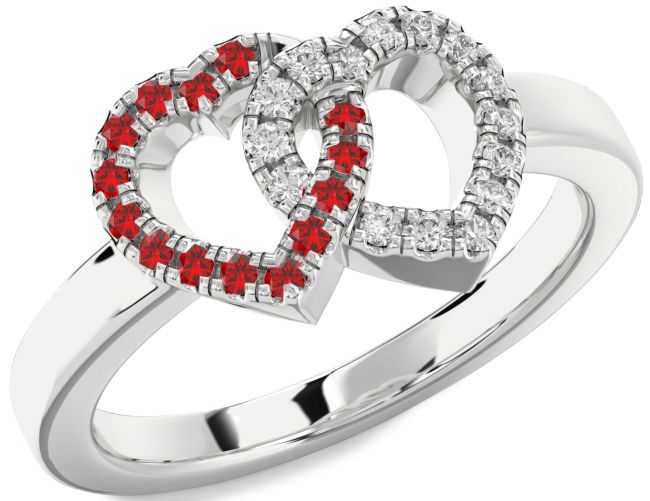 Diamond & Ruby Silver Heart Promise Ring