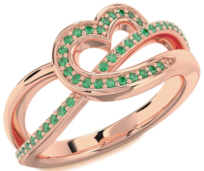 Emerald Rose Gold Silver Heart Infinity Ring