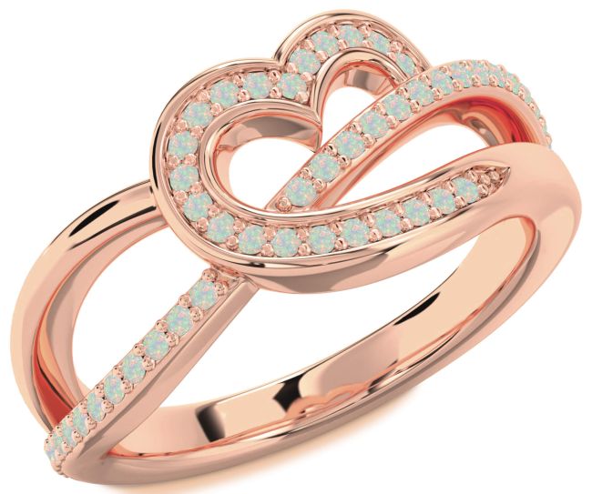 Opal Rose Gold Silver Heart Infinity Ring
