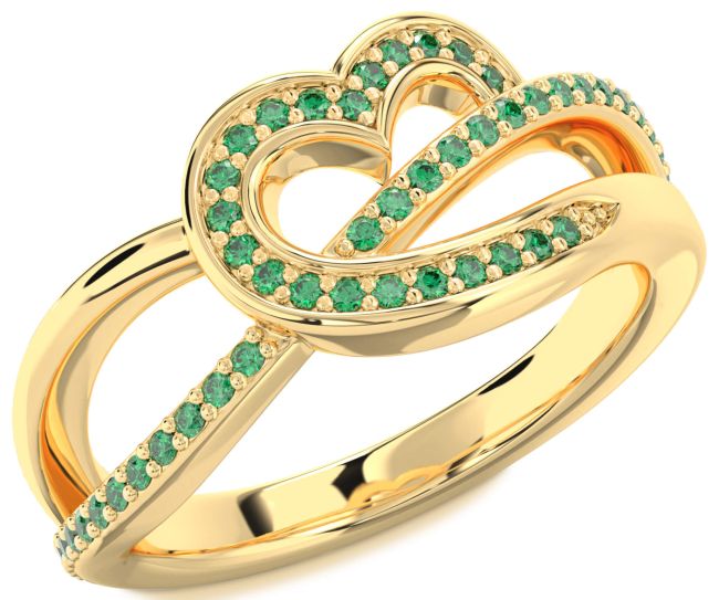 Emerald Gold Silver Heart Infinity Ring