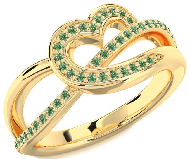Green Diamond Gold Heart Infinity Ring