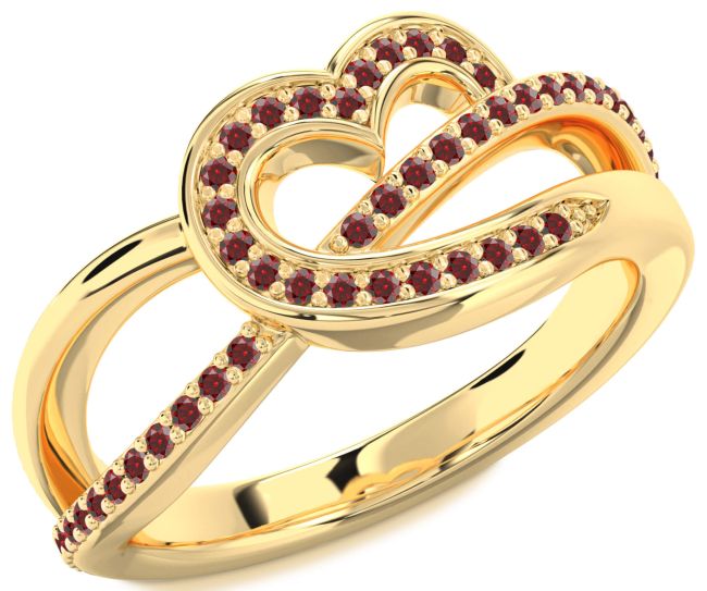 Garnet Gold Heart Infinity Ring