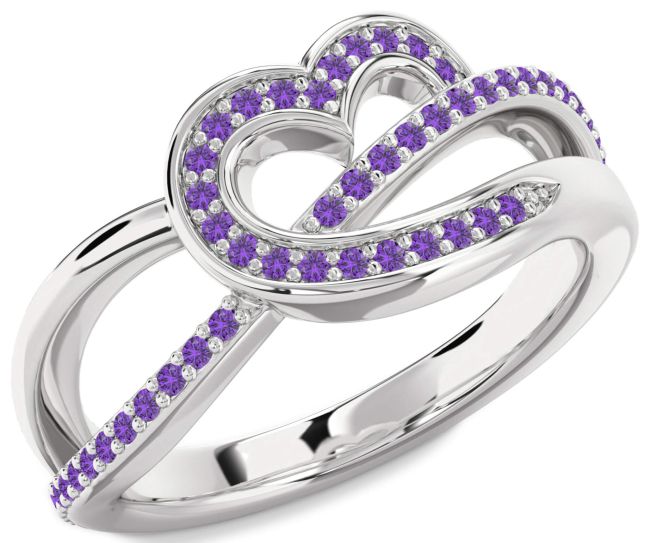 Amethyst Silver Heart Infinity Ring
