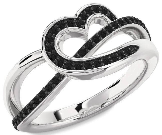 Black Diamond Silver Heart Infinity Ring