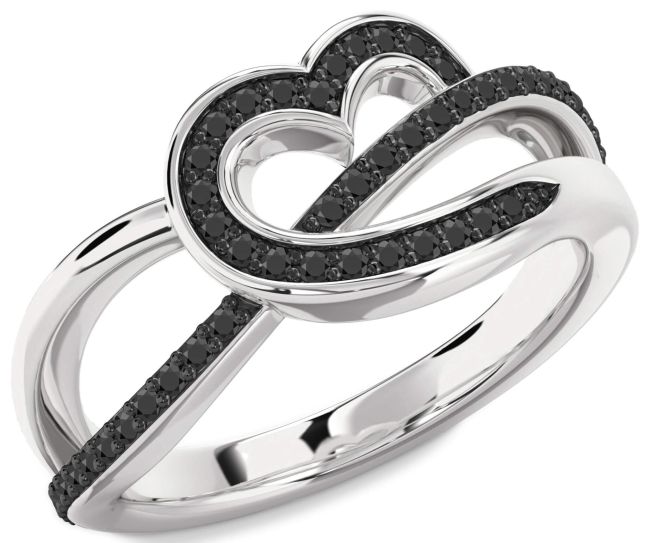 Black Onyx Silver Heart Infinity Ring