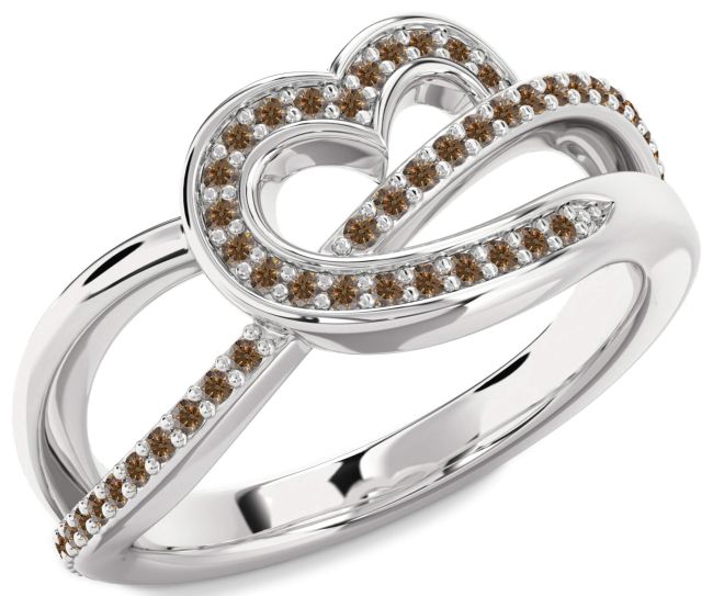 Chocolate Brown Diamond Silver Heart Infinity Ring