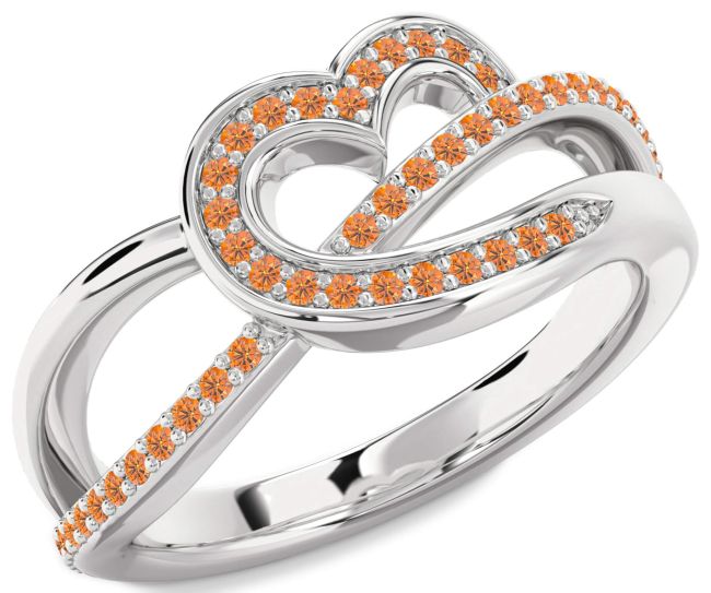 Citrine Silver Heart Infinity Ring