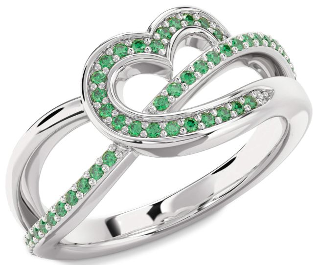 Emerald Silver Heart Infinity Ring