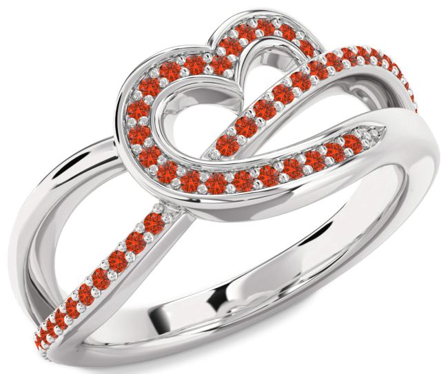 Fire Opal Platinum Heart Infinity Ring