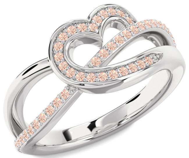 Morganite Silver Heart Infinity Ring