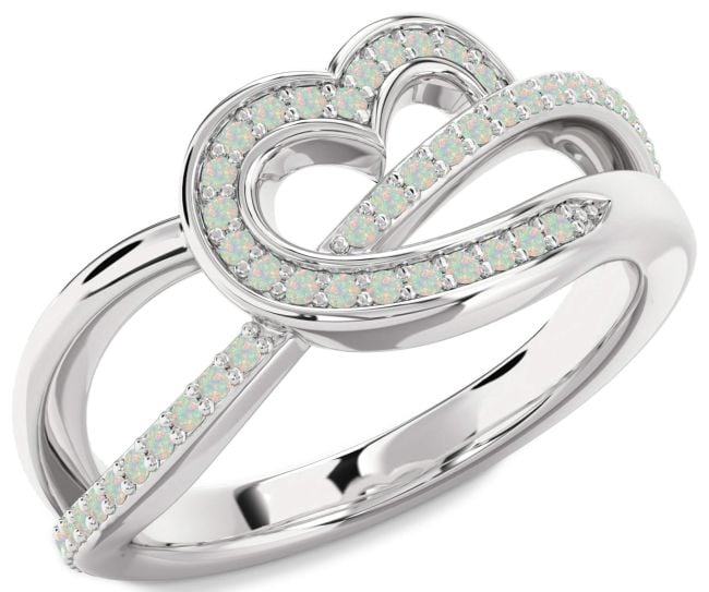Opal Silver Heart Infinity Ring