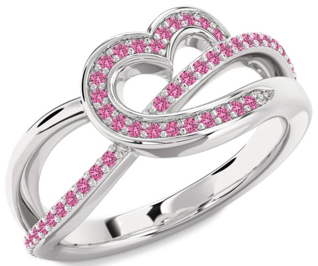 Pink Sapphire Silver Heart Infinity Ring