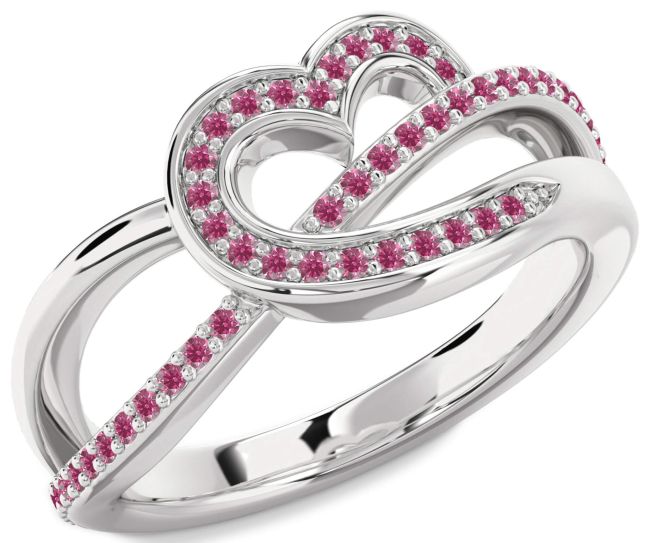Pink Tourmaline Silver Heart Infinity Ring