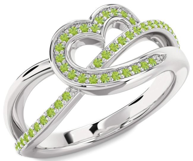 Peridot Silver Heart Infinity Ring