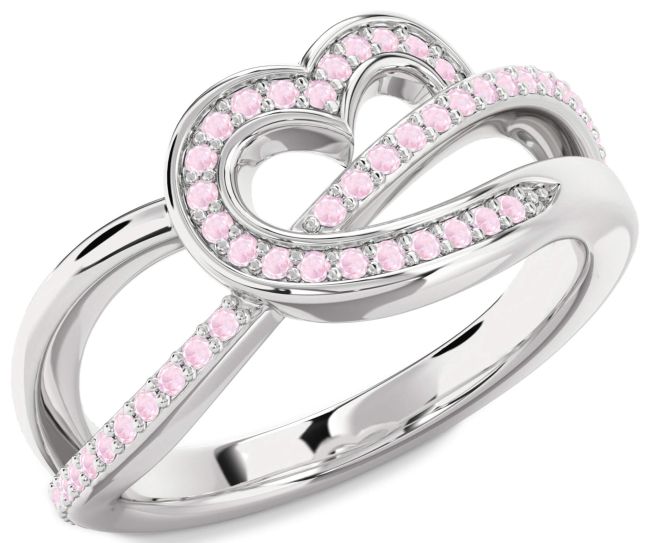 Rose Quartz Silver Heart Infinity Ring