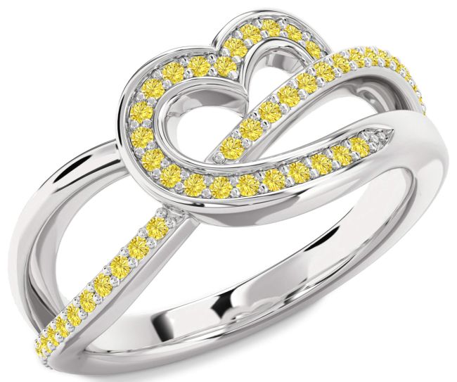 Yellow Diamond Silver Heart Infinity Ring