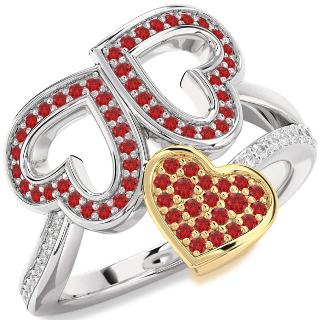 Diamond Ruby Gold Silver Heart Pave Ring