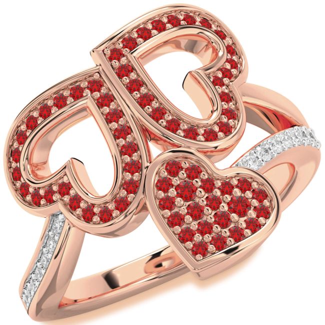Diamond Ruby Rose Gold Heart Pave Ring